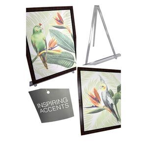 Set of 2 Tropical Bird Framed Wall Art Prints Amazon Parrot & Cockatiel w Easels